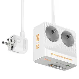 Мережевий фільтр HOCO AC28A на 2 розетки + 1 USB + 3 USB-C, 45W, 220В, кабель 2м, White, Box - мініатюра 4
