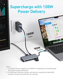 Перехідник Anker USB-C Hub - 7-in-1 - PD in 100W, 2xHDMI, 4xUSB-A Black (7255315) - мініатюра 3