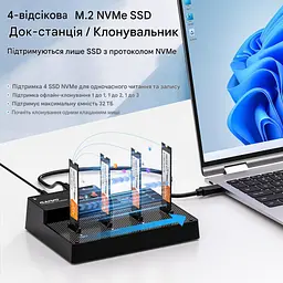 Док-станція для накопичувачів Maiwo 4*NVMe M.2 SSD Key M/B+M to USB4.0 USB-C 40Gbps (K3015P4) - мініатюра 2