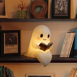 Світний привид Lscsdf Glowspirit Ghost, милий привид, що читає книгу, світний привид, зі смоли, що зігріває більше - мініатюра 4