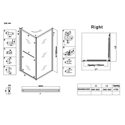 Душова кабіна без піддону Koer Sr SC09-90x90x200-R-TR-01 прозоре скло Easy Clean 6мм Хром KR5770, Хром, прозорий, хром - мініатюра 4