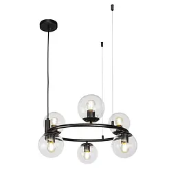 Люстра Levistella 7521011-6 BK+CL, E27, 6 плафонів, чорний метал, скло, сучасний стиль для дому - мініатюра 3