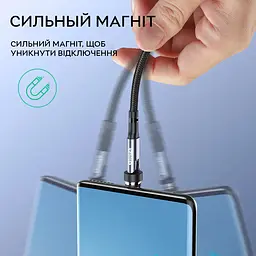 Кабель магнітний із швидкою зарядкою Elough 7 Contact 3 A 0.5 м круглий конектор, Red 3 в 1 Micro USB/Lightining/Type C, обертання на 540° - мініатюра 4