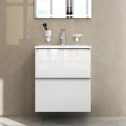 Тумба з умивальником Am.Pm X-Joy S підвісна 55 см 2 ящики білий MTA-FHX0552WG-WCC0552WG, Білий - мініатюра 6