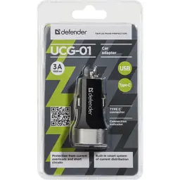 Зарядний пристрій Defender UCG-01 авто, 1 порт USB + TypeC, 5V / 5.4A (83569) - мініатюра 4