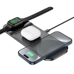 Зарядний пристрій бездротовий (Qi) HOCO CQ5 Step 3-in-1 wireless fast charger (iWatch) 22.5 W Total - мініатюра 2