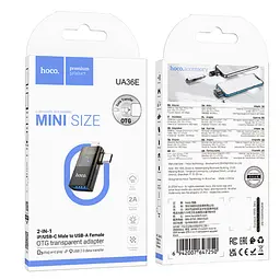 Адаптер Hoco UA36E iP male/Type-C male to USB female OTG 2-in-1 transparent adapter Black - мініатюра 2