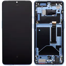 Дисплей OnePlus 7T чорний, Amoled, PRC переклеєне скло, з рамкою синього кольору, Glacier Blue