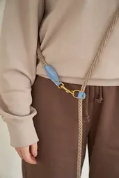 Шкіряний повідець-трансформер 3в1 для собак “Hands-Free" блідо-рожевий з бежевим канатом - мініатюра 12