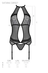 Корсет з пажами Passion Satara CORSet XXL/XXXL black стрінги мереживо застібки спереду та ззаду - мініатюра 7