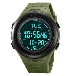 Годинник чоловічий наручний спортивний Skmei 2166 Compass з компасом і крокоміром (Зелений з чорним) - мініатюра 3