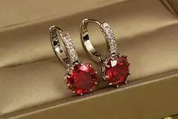 Сережки Xuping Jewelry з великим червоним каменем 2 см сріблясті - мініатюра 2