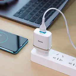 Мережевий зарядний пристрій 1USB Hoco C12Q 3A White + USB Cable Type-C - мініатюра 5