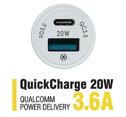 Автомобільний ЗП Piko 20 W USB + Type-C (CC-302QP) біле - мініатюра 3