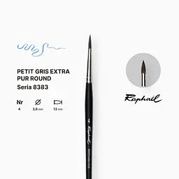 Пензель білка кругла Raphael Petit Gris Extra Pur, №4, професійний, коротка ручка - мініатюра 2