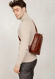 Чоловіча шкіряна сумка Chest bag світло-коричнева - мініатюра 3