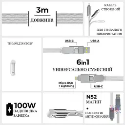 Кабель Rolling Square inCharge XL 3 м білий (XLL02R) - мініатюра 7