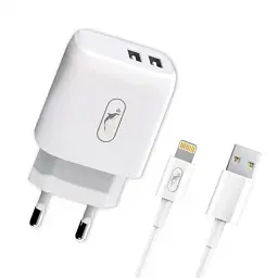 Зарядний пристрій SkyDolphin SC22EBL (2USB, 2.1A) White (MZP-000162) + кабель Lightning - мініатюра 1