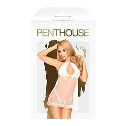 Комплект сорочка у стилі 60-х та трусики з доступом Penthouse - Libido Boost White M/L - мініатюра 3