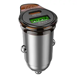 Автомобільне зарядне пристрій HOCO NZ16A Rigorous 43W dual port PD25W+QC3.0 car charger металево-сірий
