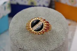 Печатка Xuping Jewelry кругла чорна по діагоналі вставка з каменів 18 р золотиста