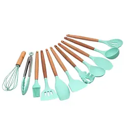 Кухонний набір Silikone Kitchen Set м'ятний із силікону з бамбуковою ручкою з 12 предметів - мініатюра 3