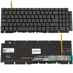 Клавіатура для ноутбука DELL (G15: 5510, 5515), rus, black, без кадру, підсвічування клавіш RED (Оригінал)