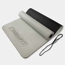 Килимок для йоги та фітнесу TPE+TC 6 мм двошаровий сірий-чорний EasyFit fit0025105