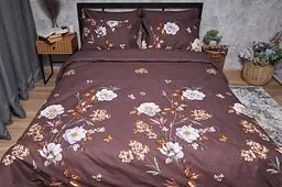 Комплект постільної білизни Moon&Star Микросатин Premium Floral Mocha євро 200х220 наволочки 4х50х70 - мініатюра 4