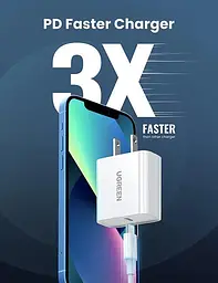Мережевий зарядний пристрій Ugreen CD137 20 W Type-C PD Charger US White (60449) - мініатюра 4