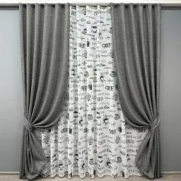 Комплект штор с тюлем VR-Textil Лен Мешковина, серый с белым, 2 шторы 100×270 см + тюль 300×270 см, арт. 71-061/1