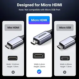 Кабель мультимедійний HDMI M to HDMI micro M 1.0m V2.1 8K60Hz HD164 black Ugreen (15516) - мініатюра 7