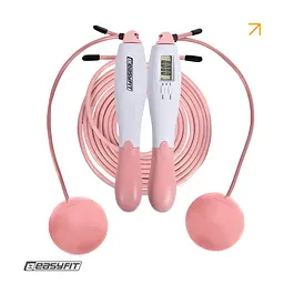 Скакалка без шнура EasyFit TwinRope з лічильником 2,8 м білий-рожевий - мініатюра 2