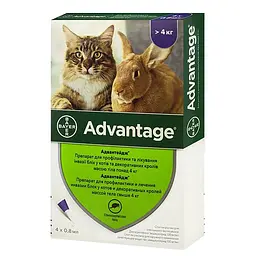 Краплі від бліх Elanco Advantage для котів та кроликів від 4 до 8 кг 0.8 мл x 4 піпетки (933786) - мініатюра 2