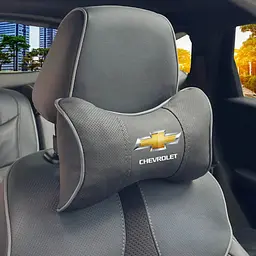 Подушка на підголівник з логотипом Chevrolet Екошкіра 3D Кольоровий лого Чорна-Сірий кант 1 шт
