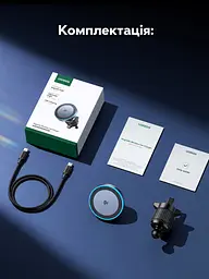 Магнітний автомобільний тримач із бездротовим заряджанням UGREEN MagFlow W708 із кріпленням-гачком у дефлектор Qi2 до 15 Вт вхід живлення USB-C PD/QC для iPhone 12 і новіших з iOS 17.2 обертання на 360° з LED-підсвічуванням кабель USB-C ↔ USB-C 1 м у комплекті сіро-чорний (35970) - мініатюра 2