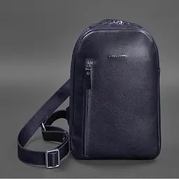 Темно-синій шкіряний чоловічий рюкзак на одне плече Chest Bag - мініатюра 6