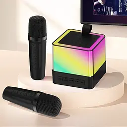 Портативна Bluetooth колонка K18 з LED-підсвічуванням 2 мікрофони чорний - мініатюра 5