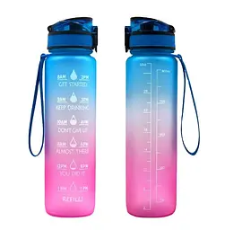 Мотиваційна пляшка OldBro для води з часом без BPA Tritan фітнес спорт прогулянка blue Pink 1 л - мініатюра 2