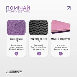Килимок для йоги та фітнесу EasyFit TPE+TC 6мм двошаровий фіолетовий-рожевий - мініатюра 4