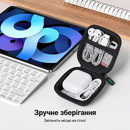 Футляр для мелких гаджетов UGREEN LP128 кейс для наушников ударопрочный и влагостойкий с карабином для крепления к сумке или рюкзаку внутренний сетчатый карман на молнии жёсткий корпус EVA с мягкой внутренней подкладкой внешний размер 80 × 80 × 40 мм чёрный (40816) - миниатюра 2