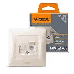 Розетка Videx Binera CAT3 одинарна телефонна кремова (VF-BNSK1TF3-CR)