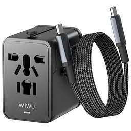 Мережевий універсальний перехідник UA013 20W GaN + 1USB-A/2C with retractable cable Type-C Black Wiwu teh0030551 - мініатюра 2
