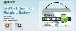 Літій-залізо-фосфатний акумулятор TCBWorth 12.8V 100Ah 1280Wh LiFePO4 - мініатюра 5