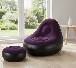 Надувне садове крісло з пуфиком Air Sofa Comfort велюрове 110 × 100 × 75 см  вініл з вологостійким флокованим покриттям Фіолетовий - мініатюра 2