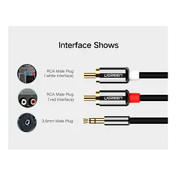 Кабель мультимедійний 3.5mm M to 2xRCA M 5.0m AV116 black Ugreen (10591) - мініатюра 2