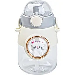 Пляшка для води Happy Life дитяча 820 мл з ручкою та ремінцем сірий HPGM2217G - мініатюра 2
