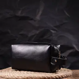 Косметичка середнього розміру з гладкої шкіри на блискавці Україна Grande Pelle 16764 чорна - мініатюра 9