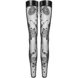 Панчохи Noir Handmade F243 Tulle stockings With patterned fLock embroidery - S - мініатюра 4
