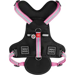 Шлея для собак Waudog Nylon з QR паспортом, безпечна, металічна пряжка-фастекс, XL, 60-95х2,5 см, рожевий